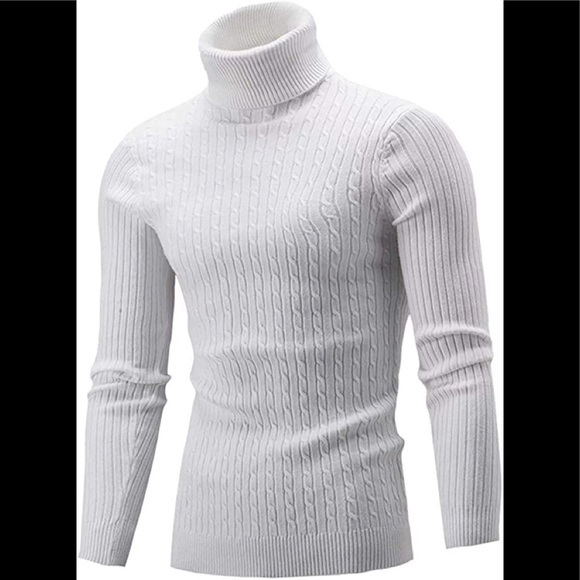 Mens Turtleneck Sweater Other - New Mens Turtleneck Thermal Lightweight Patterned Sweater Multiple Sizes White